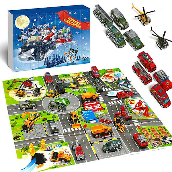 Bilar Adventskalender för barn Pojkar 2022 jul, 24 tillbakadragna fordon Lekset med kran Helikopter Traktorkonstruktion Tru Styles 2