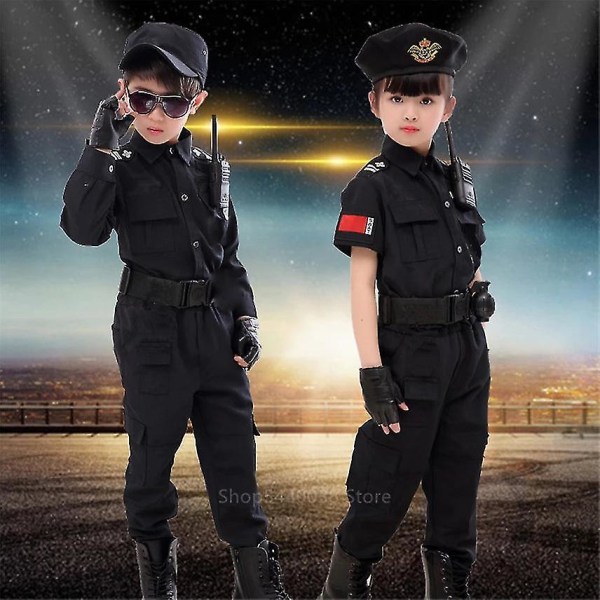 Barn Trafik Special Polis Halloween Karneval Fest Performance Polis Uniform Barn Army Pojkar Cosplay Kostymer 110-160 cm 3pcs set Height 130cm