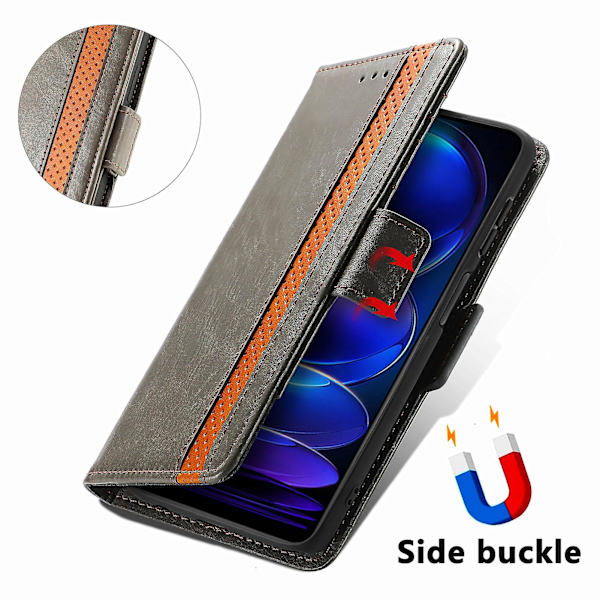 Caseneo 002-serien Rfid-blockerande case för Xiaomi Redmi Note 12 Pro 5g / Note 12 Pro Speed ​​5g / Poco X5 Pro 5g, skarvningsplånboksställ Grey