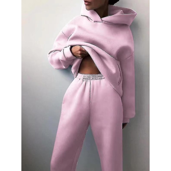 Vinter tvådelade uppsättningar Dam träningsoverall Oversized kostym Höstbyxa Sweatshirt Solid Sporthuvtröja Sportkläder Pink XXL