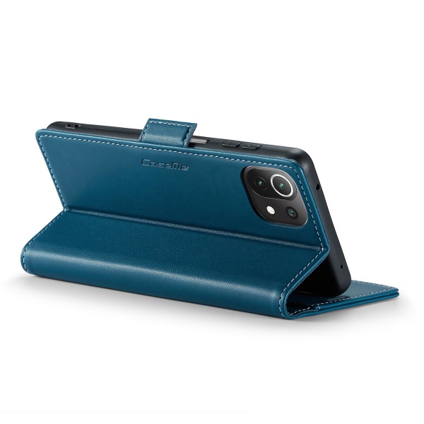 Caseme 023 Series Case För Xiaomi Mi 11 Lite 4g / 5g / 11 Lite 5g Ne , Pu Läder Litchi Texture Stand Rfid Blocking Phone Cover Blue
