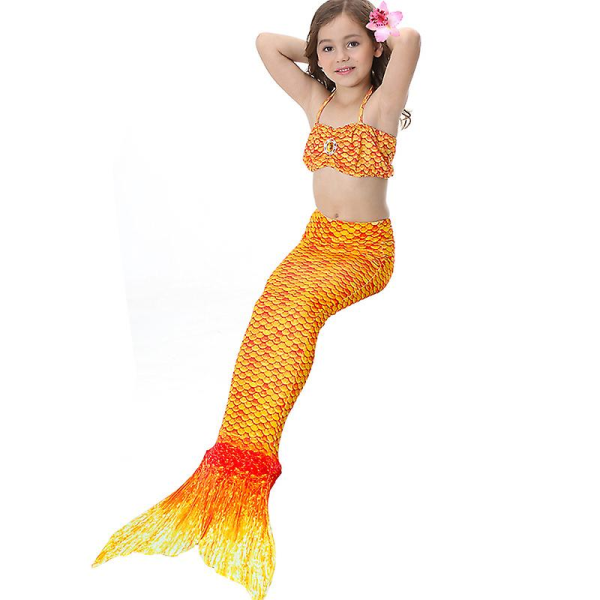 Girls Mermaid Tail Baddräkt Bikini Set Badkläder Simdräkt Bad Orange 10-11 Years