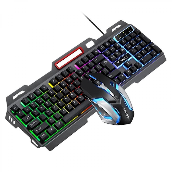 Trådlöst speltangentbord och mus, regnbågsbakgrundsbelyst uppladdningsbart tangentbord, tangentbord med mekanisk känsla och 7-färgs Mute Gaming-mus för Windows null none
