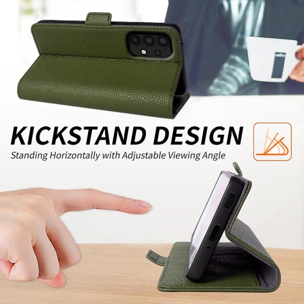 För Samsung Galaxy A33 5g äkta kohudsläder cover Fullt skydd Telefon Flip Case Green
