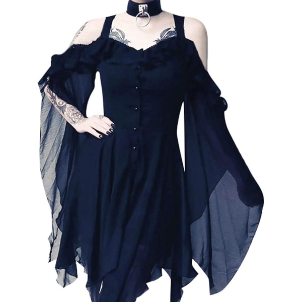 Renaissance Faire Costume Kvinnor Sexig Off Shoulder Fairy Dress Plus Size Goth Steampunk Dress Halloween Gothic Dress Navy XX-Large