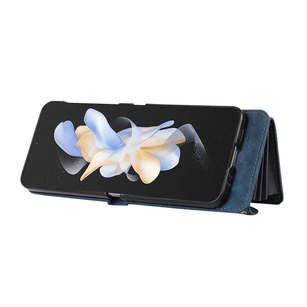 Kickstand phone case för Samsung Galaxy Z Flip4 5g Rfid blockerande kortväska Pu läder+tpu cover Blue
