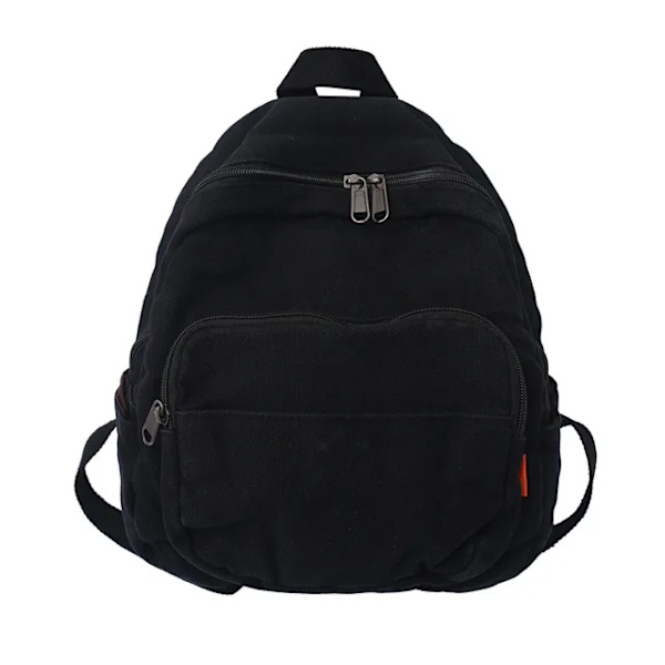 Retro Canvas Skolväska Japansk Minimalism Ryggsäck Enfärgad Kvinnlig Axelväska Travel Ryggsäck Student Casual Knappsäck Svart