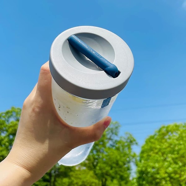 Drickskopp med sugrör och lock, resekopp för lemonad, smoothie & juice, återanvändbar 700 ml plastgul grey