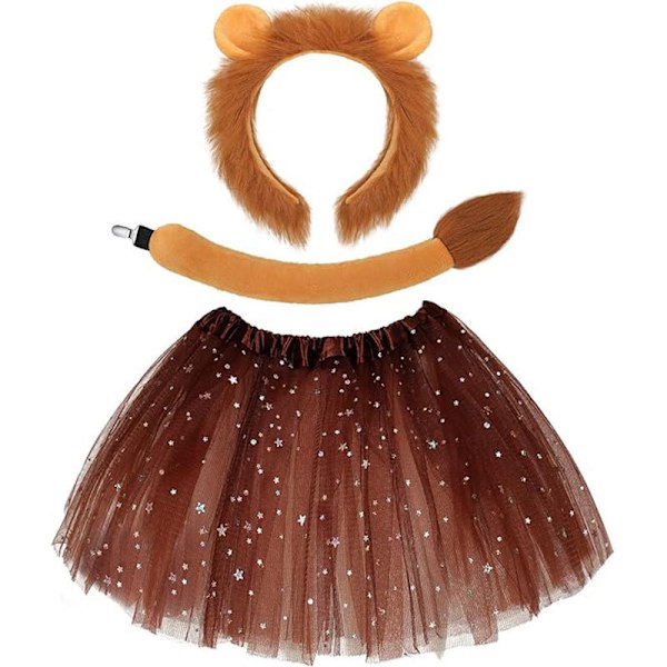 Lejonöronpannband och svansset Halloween djur cosplay kostymtillbehör barn vuxen Large Lion Skirt Three-piece Set