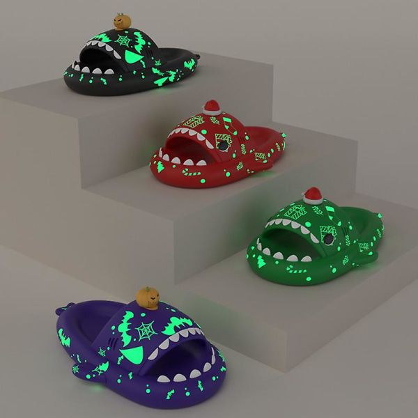 Kvinnor Män Luminous Shark Tofflor Halloween Pumpa Tofflor Xmas Kreativa presenter Husskor Jul Unisex Rutschbanor för hem Black 44-45