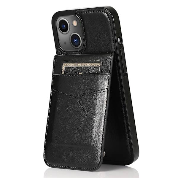 Telefon Kickstand Case För Iphone 14 Plus, Korthållare Pu Läder + Tpu Cover Black