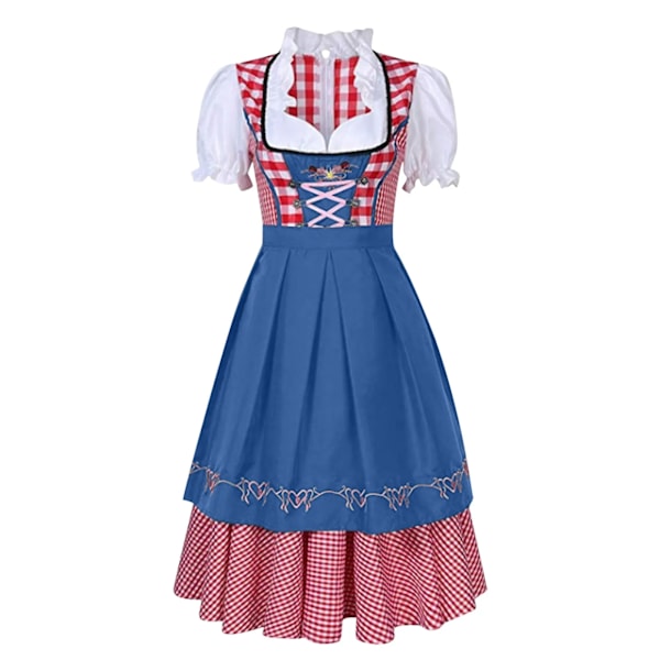 Traditionell bayersk Oktoberfest-dräkt, rutig Dirndl-klänning för kvinnor, förklädesklänning, tysk öl-tjej, piga, cosplay-festklänning L Army Green