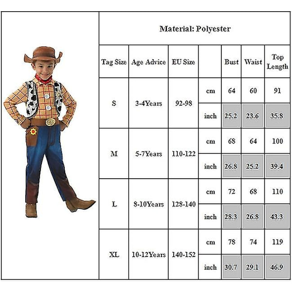 3-12 år Barn Pojkar Toy Story Woody Character Sheriff Woody Cosplay Set Outfits Presenter 3-4 Years