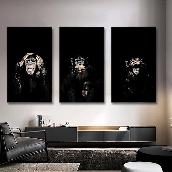 Graffiti Söt 3 Wise Monkey Canvas Målning Färgglad printed affisch och Pri