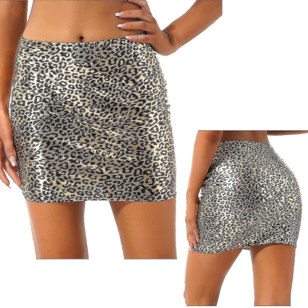 Kvinnors Latex Lackläder Minikjol Enfärgad Elastisk Midjeband Blank Pennkjol Nattklubb Fest Musikfestival Kostym Leopard A S