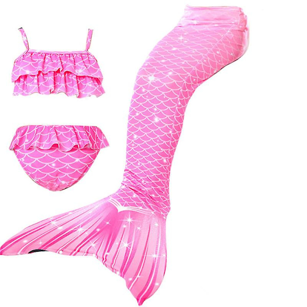 Sommarflicka sjöjungfru stjärt med monofin Halloween kostym prinsessa klänning baddräkt bikini badkläder för simning V 150cm(11-12T) 3PCS without fins13
