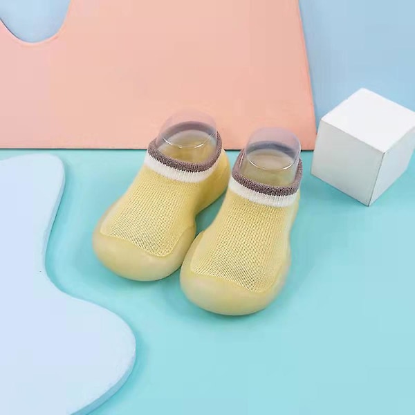 Toddler Gummistövlar Lätta Andningsbara Skor Inomhus Halkfria Stickade Promenadskor Sneakers Yellow EU 19-20