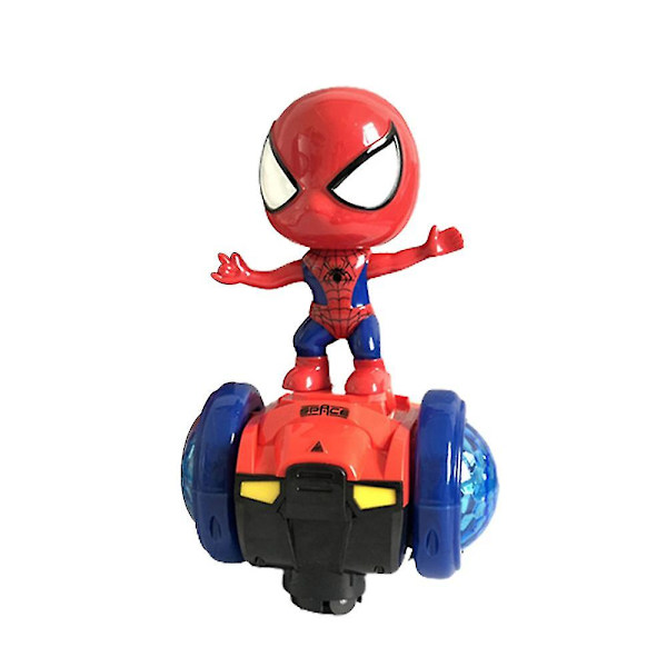 Robotleksak Spiderman Figures Elbil, 360-snurr interaktiva leksaker med ljus och ljud Leksakspresent för barn Pojkar Flickor A