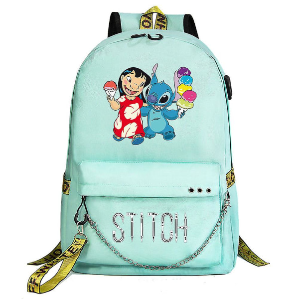 Stitch Kawaii Pojkar Flickor Barn Skolboksväskor Dam USB Chain Ryggsäck Canvas Män Laptop Väska Pack Packsäck Bokväska 10 none