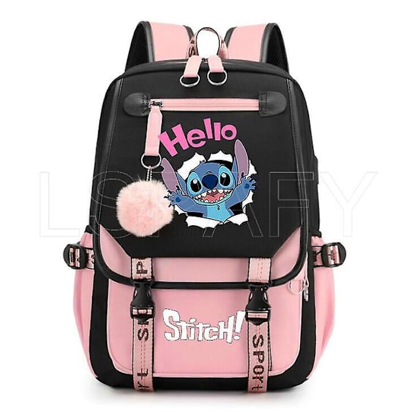 Disney Stitch Ryggsäck USB Laddning Resor med hög kapacitet