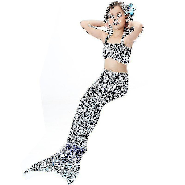 Barn Flickor Mermaid Tail Bikini Set Badkläder Baddräkt Simdräkt Hög kvalitet A Dark Blue 110