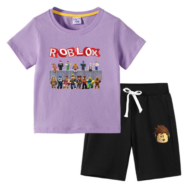 Roblox Barn T-shirt Set Lila + Svart Purple+Black 130cm
