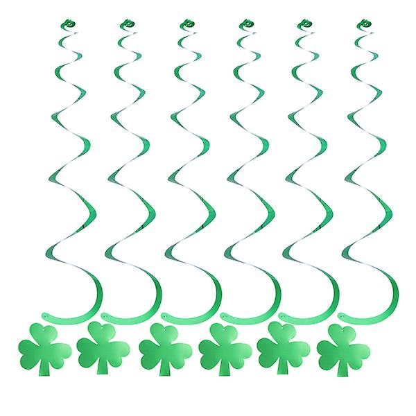 6st Grön Shamrock klöver folie virveldekorationer dinglande virvlar för St. Patrick's Day dekorationer St Paddy's dekoration Green none