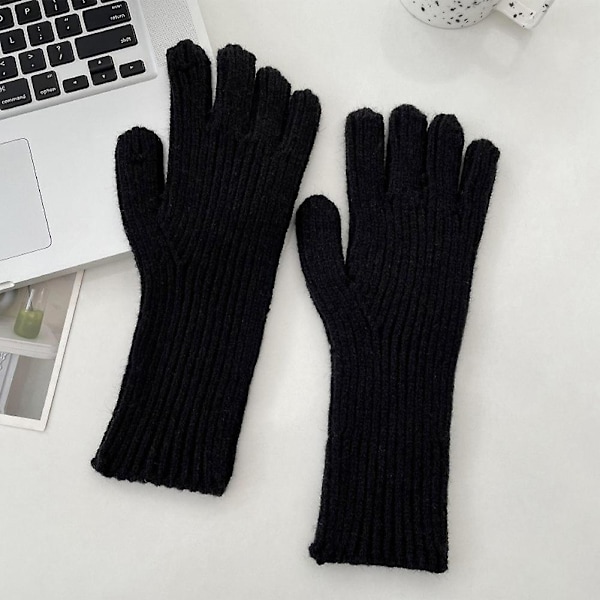1 par Akrylfibertelefon Spelar Män Kvinnor Fullfingerstickade handskar Kallt väder Black none