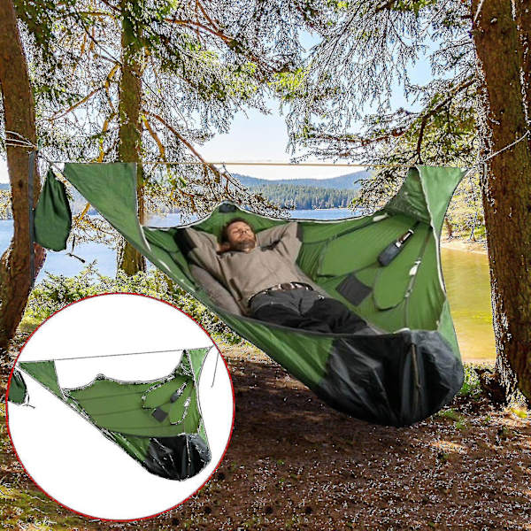 2021 Utomhus Camping Hängmatta Med Myggnät Hängande Sovsäng Bärbar Högstyrka Sovgunga green