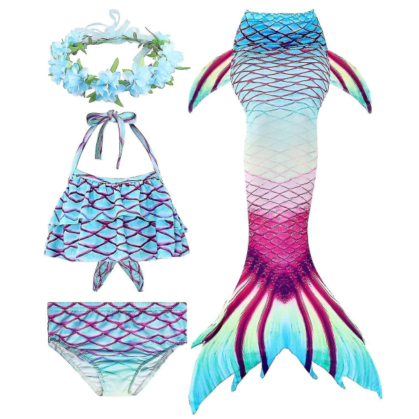 Barn Flickor Mermaid Tail Bikini Set Badkläder Baddräkt Simning Kostnad Inklusive Garland Pannband
