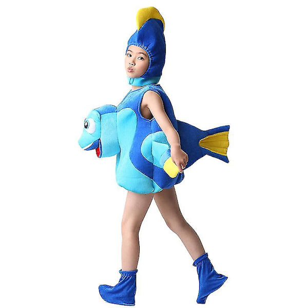 Barn bläckfisk Havsdjur Nemo Dory Cosplay kostym Blå Orange Jumpsuit Huvudbonader Kostymer för pojkar och flickor Halloween festkläder Solid Orange 100cm