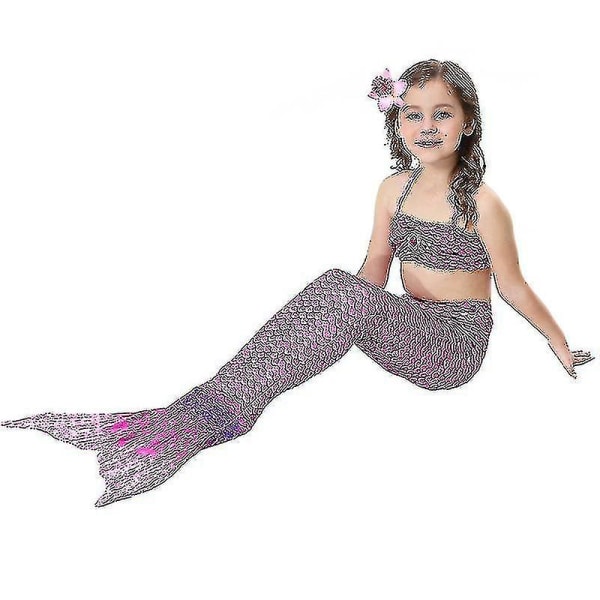 Barn Flickor Mermaid Tail Bikini Set Badkläder Baddräkt Simdräkt Hög kvalitet_y Purple 110