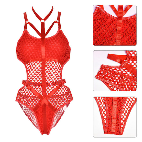 Kvinnor Sexig Hollow Out Bodycon Fishnet Halter Bodysuits Patchwork Underkläder Vit S