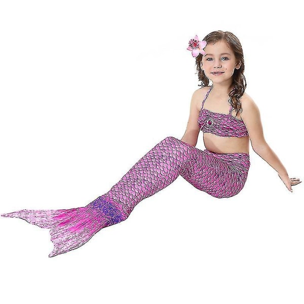 Barn Flickor Mermaid Tail Bikini Set Badkläder Baddräkt Simdräkt F Purple 6-7 Years