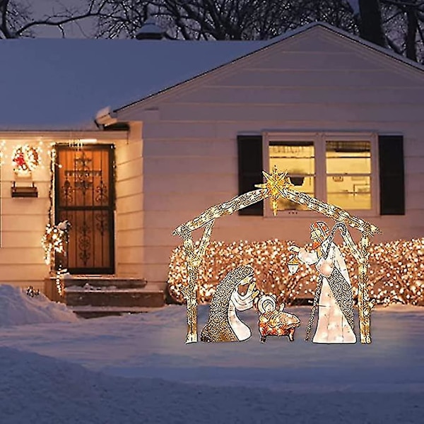Kongque - Upplyst julkrubba utomhus, julens heliga familjegårdsdekoration, julkrubba för jul utomhus, påskdekorationer Li null none