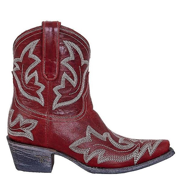 Kvinnor Retro Western Cowboy Cowgirl Broderi Spetsiga Tå Ankel Boots Låg Block Heel Booties Skor Storlek RED EU 40