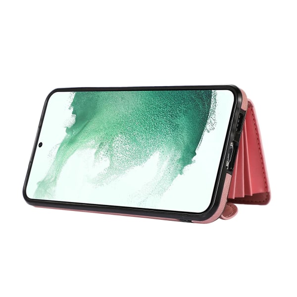 För Samsung Galaxy S22+ 5g Anti-fall phone case Rfid blockerande kortväska Pu Läder+tpu cover med stöd Rose Gold