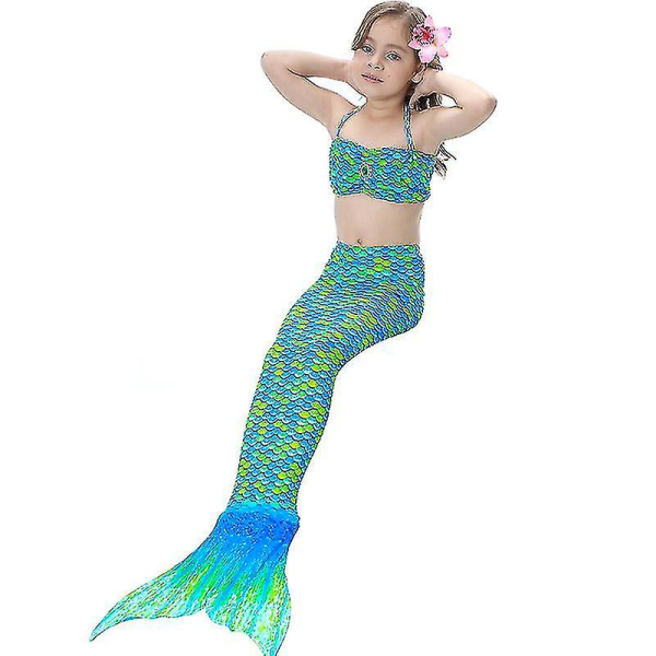 Barn Flickor Mermaid Tail Bikini Set Badkläder Baddräkt Simdräkt F Green 9-10 Years