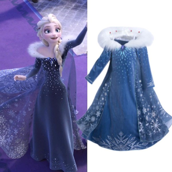 Frozen 2 Queen Elsa Snowflake Princess Costume Flickor Halloween Cosplay Födelsedagsfest Fancy Dress Up 4-5 Years
