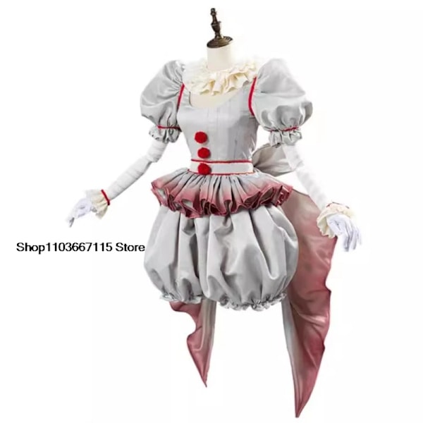 Film Clown Pennywise Cosplay Kostym Halloween Flickor Outfit Skräck Lolita Klä Upp Kvinnor Fantasy Klänning Karneval Fest Komplett Set 4XL Shoes