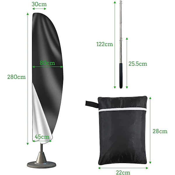 Cover 3m 4m Med dragkedja 1,4m Långt Med Teleskopstång, 280x30/80/45cm. null none