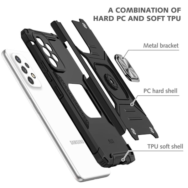 Xhy Samsung Galaxy A53 5G Case med skärmskydd Magnetisk ringhållare Kickstand Militärklass helkropp Dubbellager Drop Protection Du black