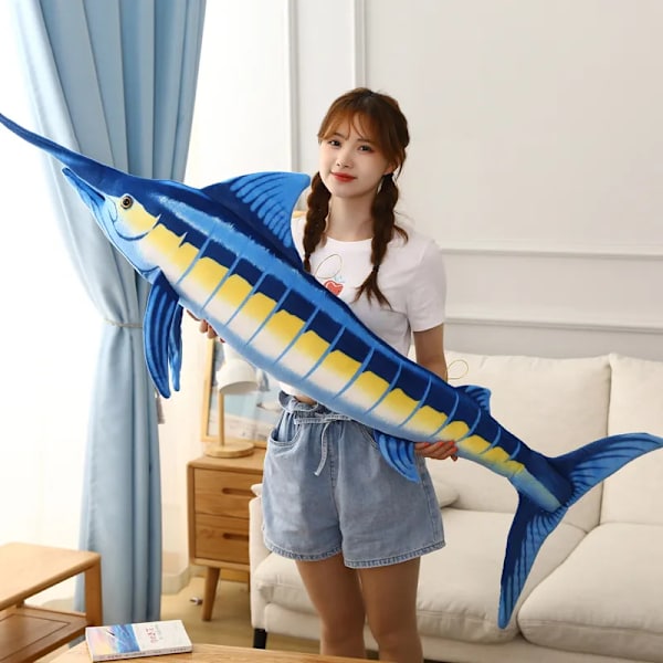 140cm stor simulering blåfenad tonfisk plysch leksaker fyllda mjuk blå Marlin Makaira Mazara plysch kudde fisk leksaker kreativ dekoration Blå tonfisk 140cm
