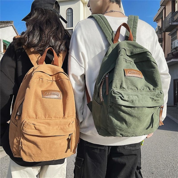 Ny ryggsäck för högskolestudenter för par stil Ins Cool flicka Pojke Canvas Grön Laptop Mode Kvinnlig Ryggsäck Man Reseryggsäck Green