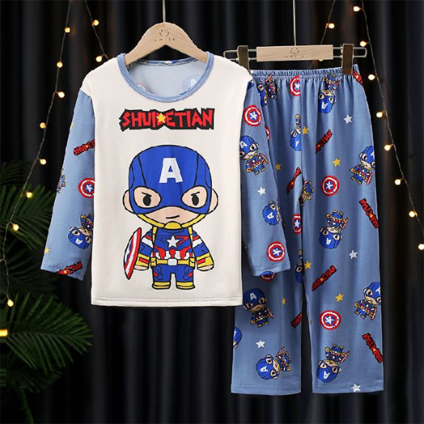 Pyjamas för män och flickor långärmad tecknad hemkläder F7 Captain America 16 yards
