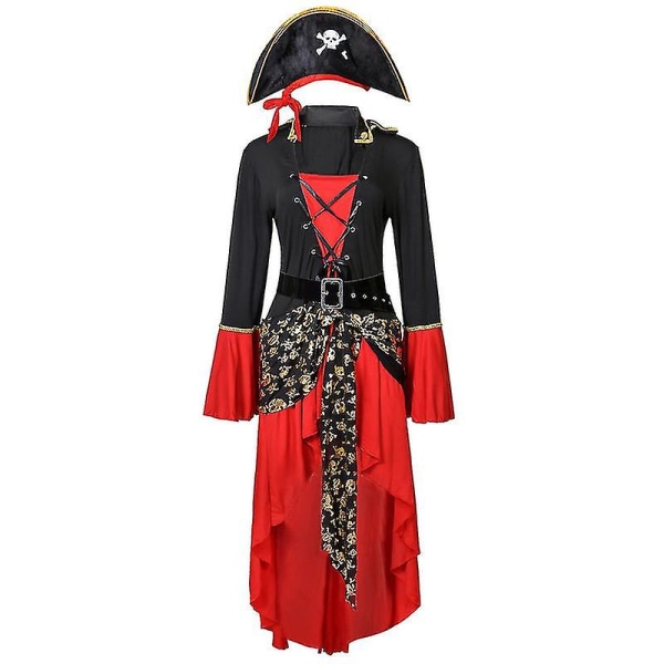 Vuxen piratdräkt kvinnor, kvinnlig piratdräkt vuxen, dam piratdräkt, Halloween piratdräkt med strumpor XXL