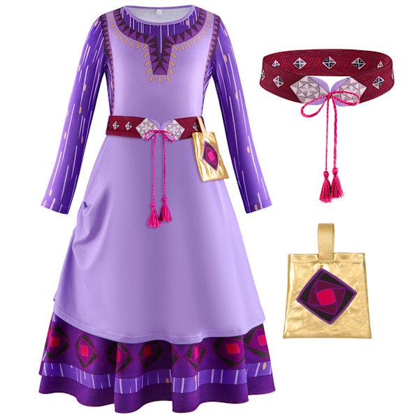 Asha Asha prinsessklänning Star wish cos kläder flickors långärmad klänning festklänning barnens cosplay kläder Asha dress 130cm