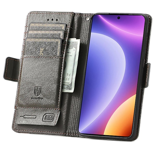 Caseneo 002 Series Phone case För Xiaomi Redmi Note 12 Turbo / Poco F5 5g, Splicing Pu Leather Rfid Blocking Stand Cover Grey