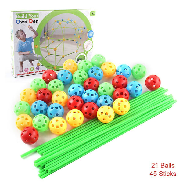 DIY Pärltält Forts Byggsats Leksakstänkande Logik Träningsleksaker för barns födelsedag 21balls 45sticks