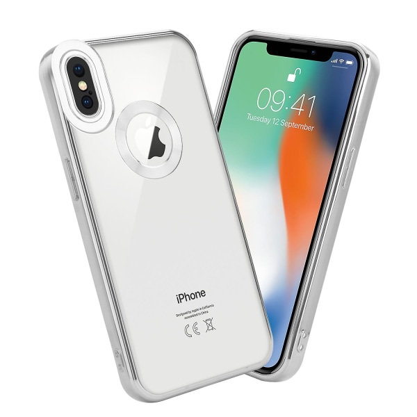 Apple iPhone X / XS Hülle Handy Cover TPU- case - Chrome Look med Kameraskydd Transparent - Silver iPhone X / XS